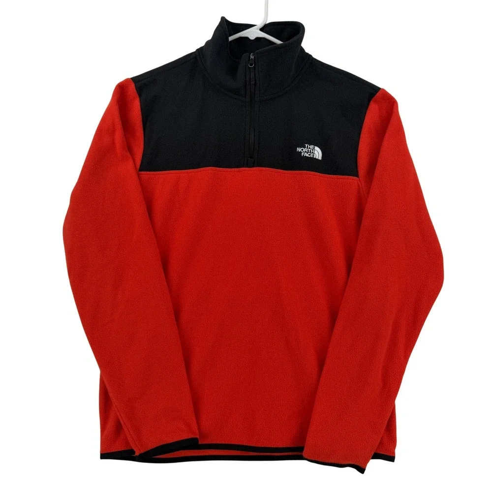 The North Face Sweatshirt Mens Medium Red Black 1/4 Zip Fleece Pullover Logo